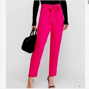 High-rise paperbag waist ankle pants (Express, Raspberry Pink, Size 6)